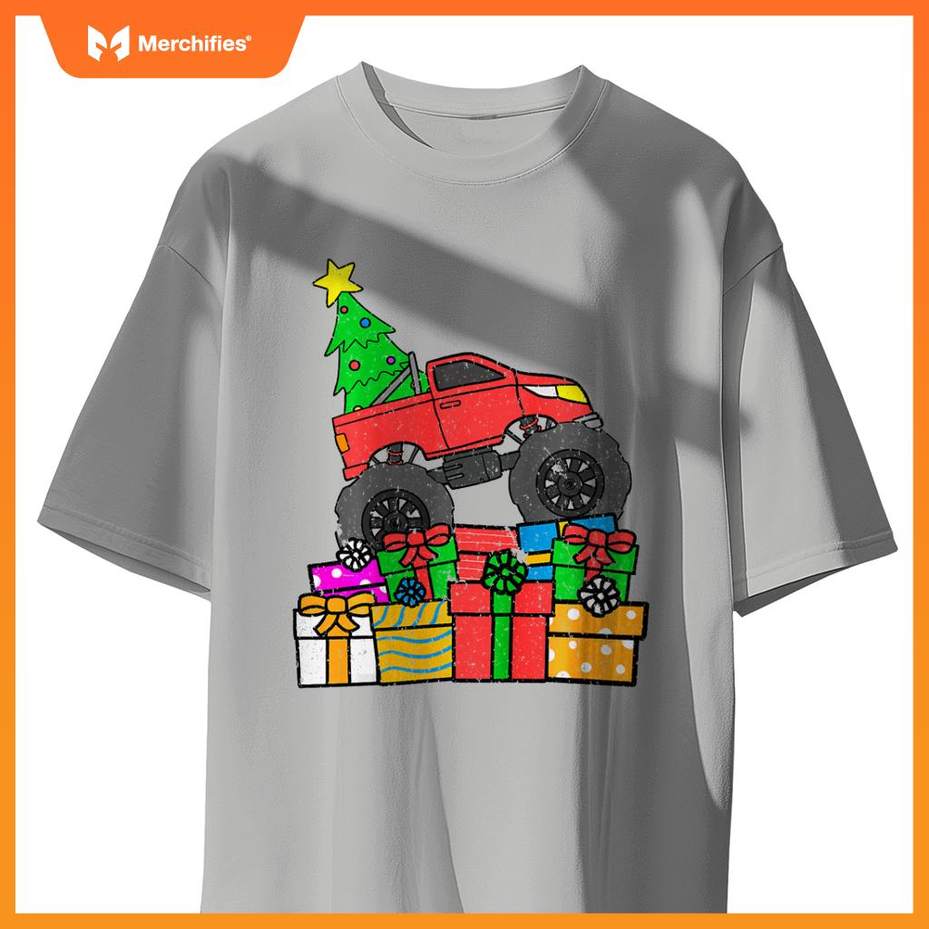 Kids Boys Monster Truck Christmas Toddler Kids T-Shirt