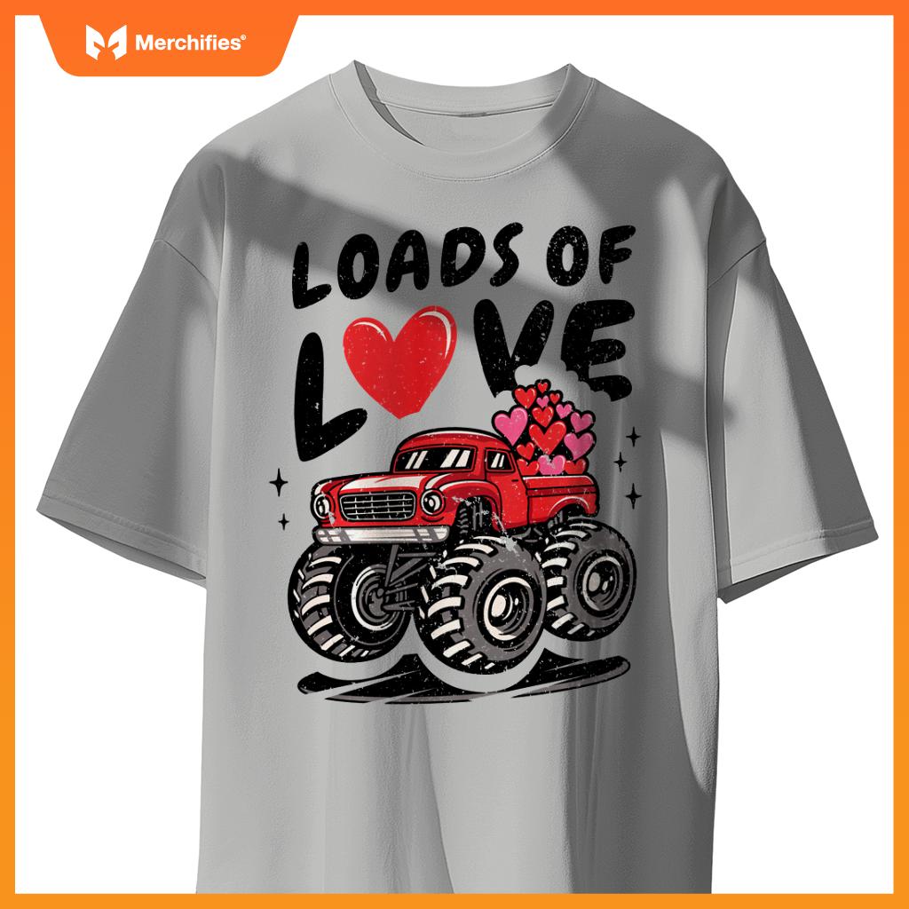 Loads Of Love Monster Truck Lovers Men Valentine's Day Heart T-Shirt