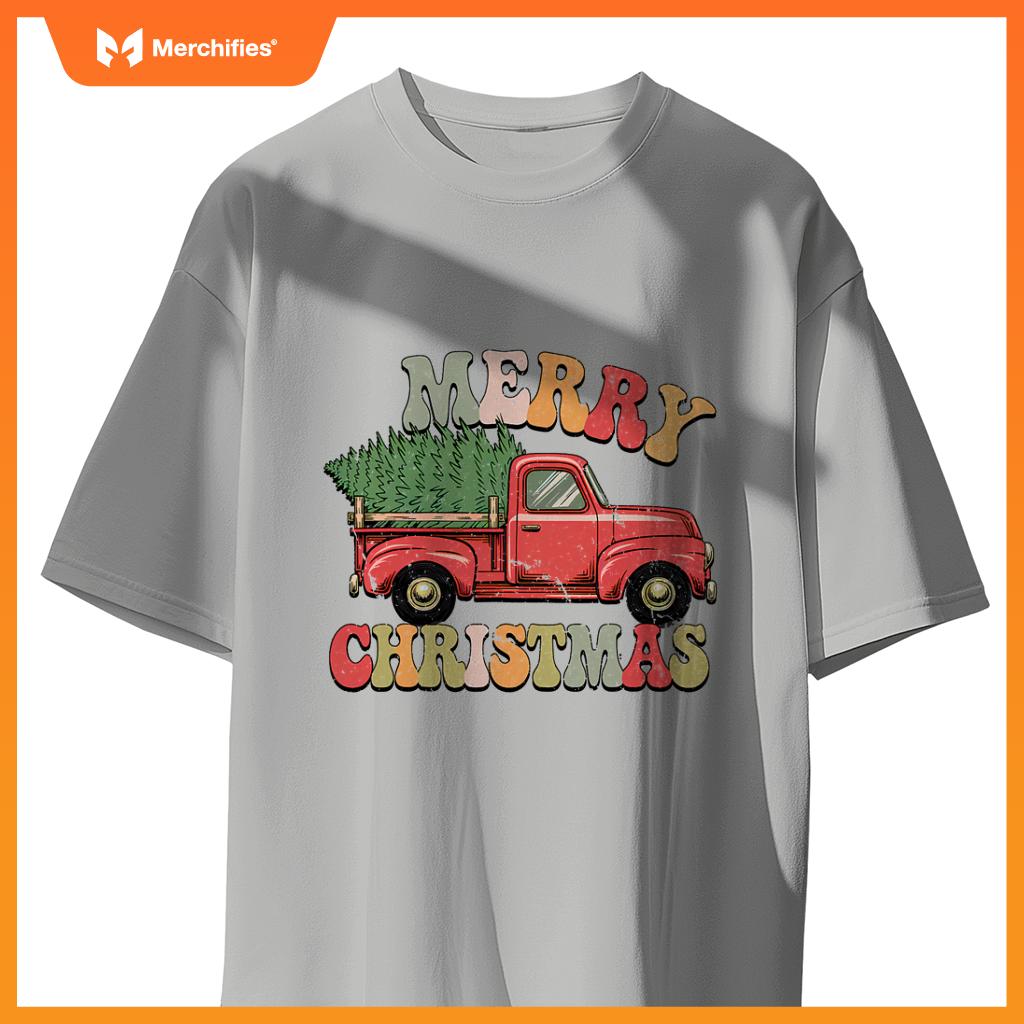 Groovy Wagon Red Car Merry Christmas Tree Truck Xmas Family T-Shirt