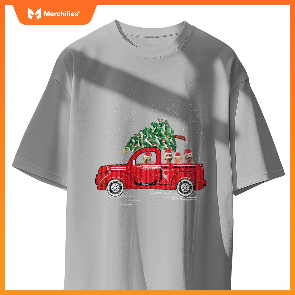 Goldendoodle Riding Red Truck Santa Christmas Pajamas T-Shirt