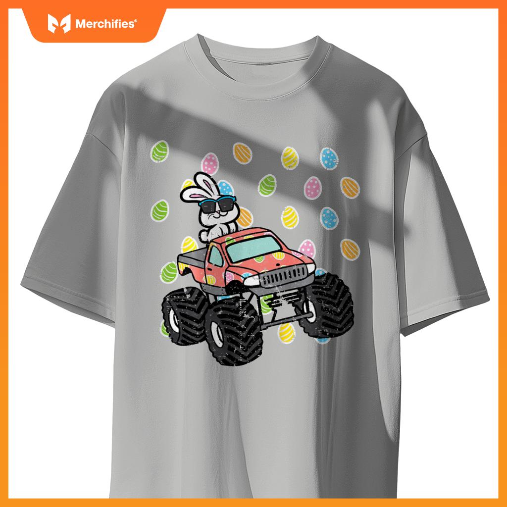 Kids Easter Bunny On Monster Truck Eggs Rabbit Toddler Boys Kids T-Shirt