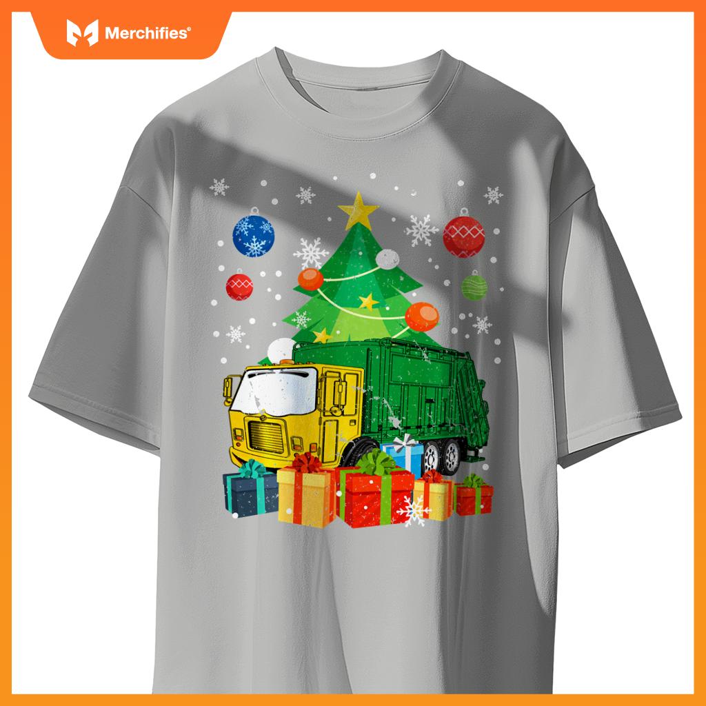 Garbage Truck Christmas Tree Lights Ornament Decor Xmas T-Shirt