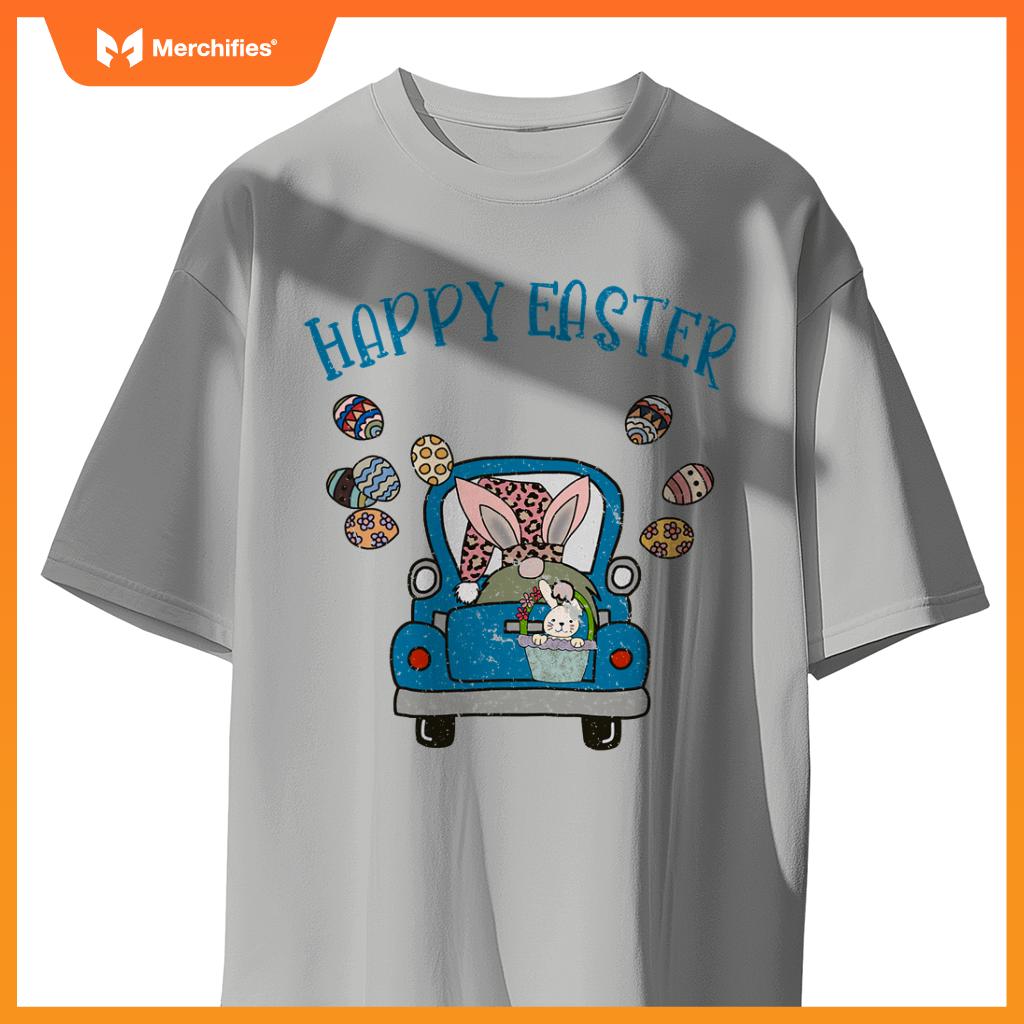 Happy Easter Gnome Bunny Rabbit In Truck Easter Egg Kids T-Shirt