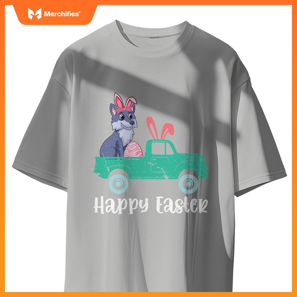 Happy Easter Wolf Bunny Riding Truck Boys Toddler T-Shirt