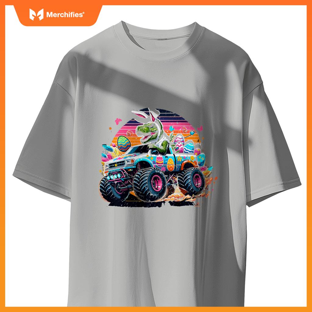 Kids Easter S Boys T Rex Dinosaur Rabbit Truck Toddler Boy T-Shirt
