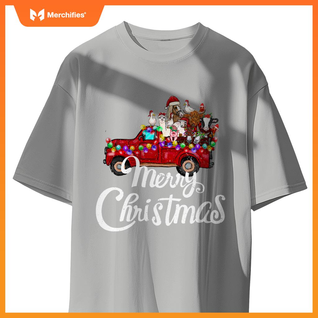 Merry Christmas Cute Christmas Farm Animal Truck T-Shirt
