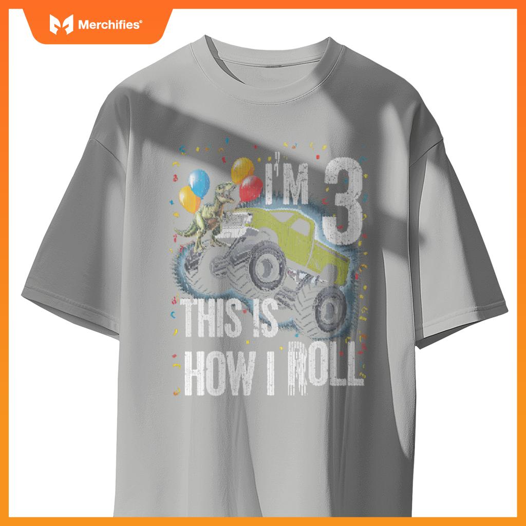 Monster Truck 3 Year Old Toddler 3rd Birthday Party Dinosaur T-Shirt