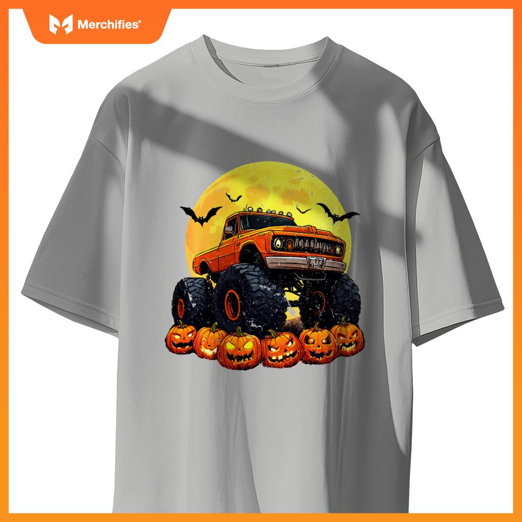 Monster Truck Ghost Pumpkin Toddler Costume Boys Halloween T-Shirt