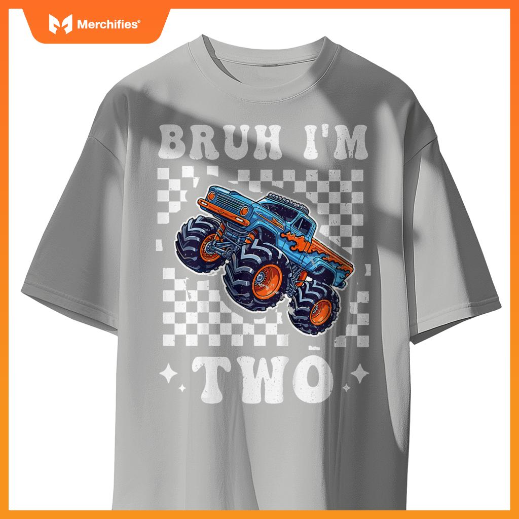 Kids 2 Years Old Boy Girl Bruh Im 2 Birthday Boys Monster Truck T-Shirt