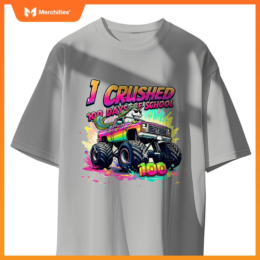 I Crushed 100 Days of School Monster Truck Unicorn Toddler T-Shirt
