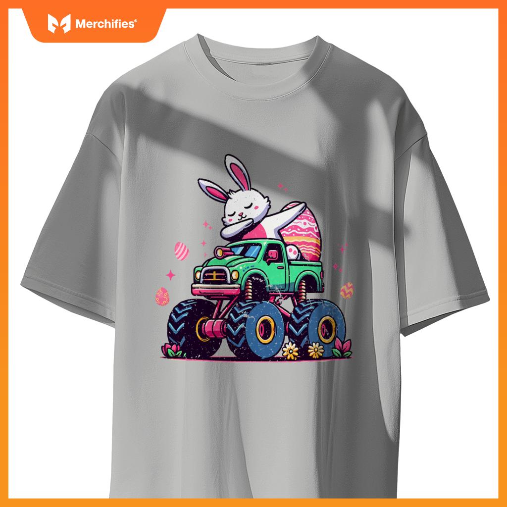 Kids Easter Day Bunny Monster Truck Eggs Cool Rabbit Dabbing T-Shirt