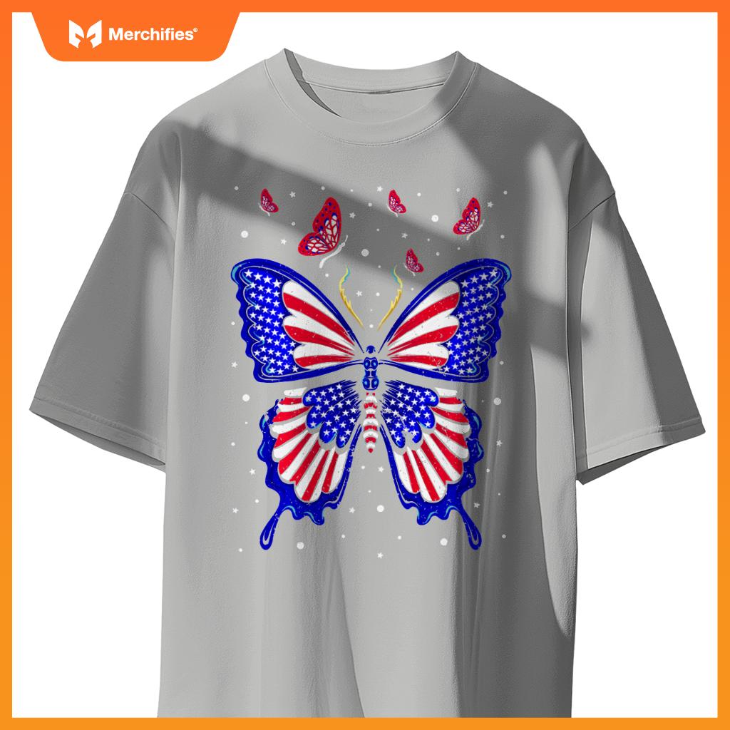 American Flag Butterfly 4th Of July Patriotic Women T-Shirt