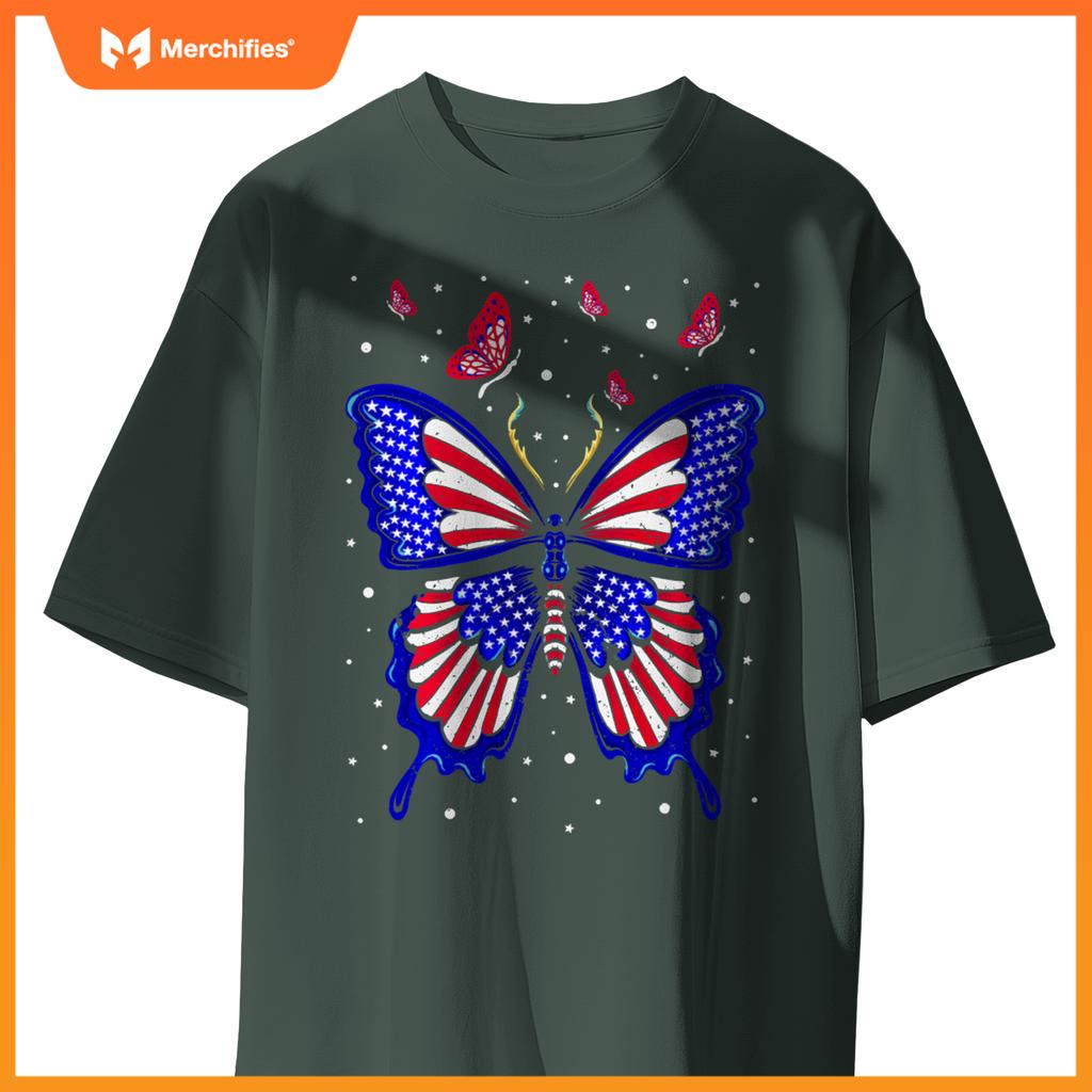 American Flag Butterfly 4th Of July Patriotic Women T-Shirt