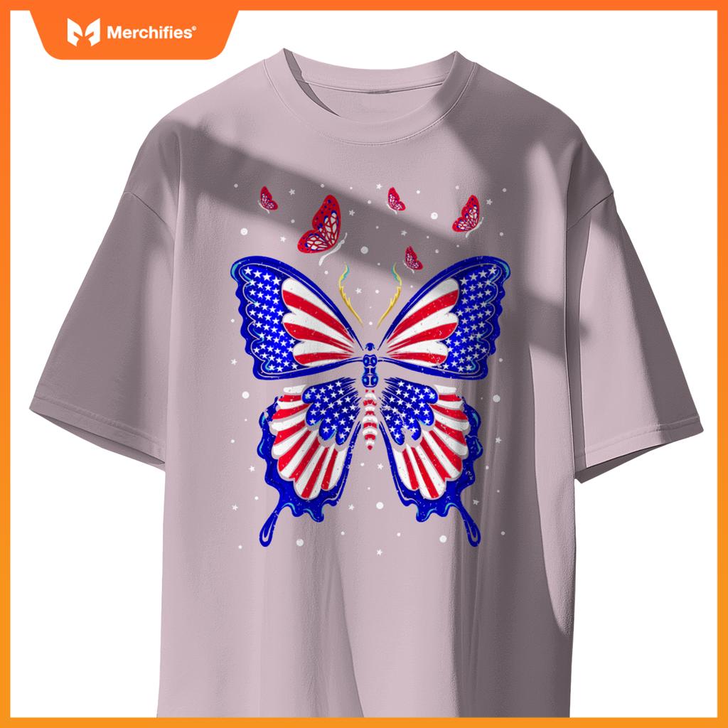 American Flag Butterfly 4th Of July Patriotic Women T-Shirt
