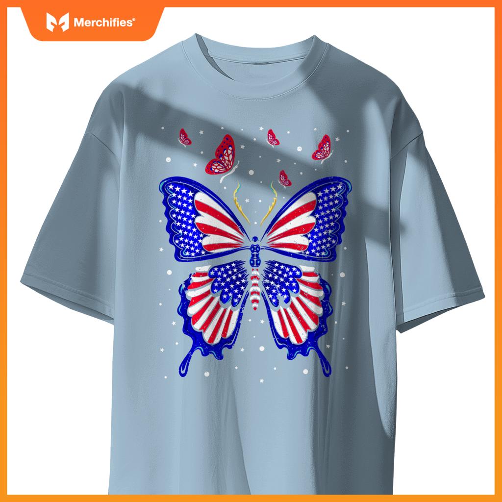 American Flag Butterfly 4th Of July Patriotic Women T-Shirt