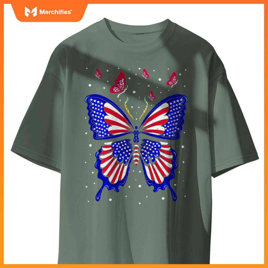 American Flag Butterfly 4th Of July Patriotic Women T-Shirt