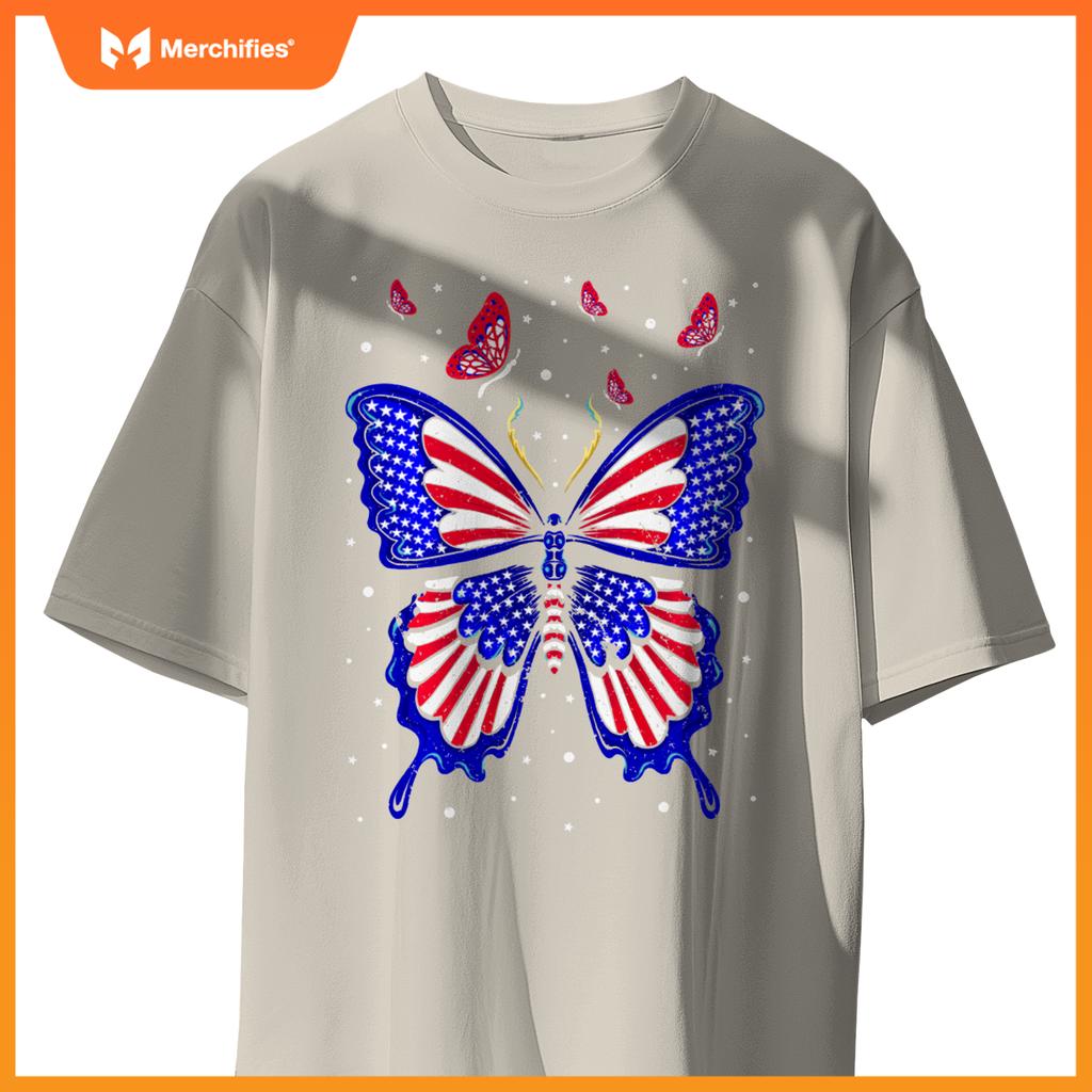 American Flag Butterfly 4th Of July Patriotic Women T-Shirt