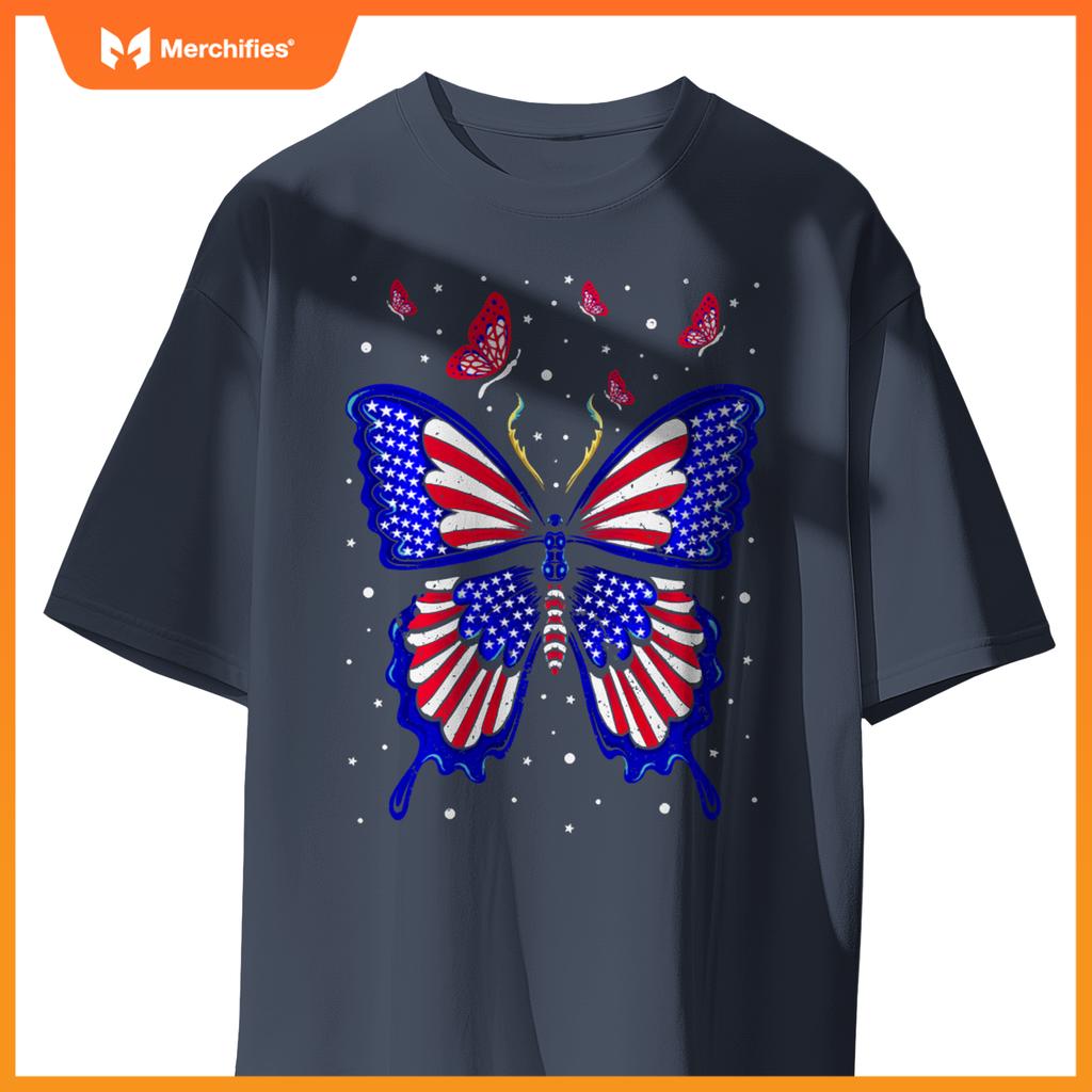 American Flag Butterfly 4th Of July Patriotic Women T-Shirt