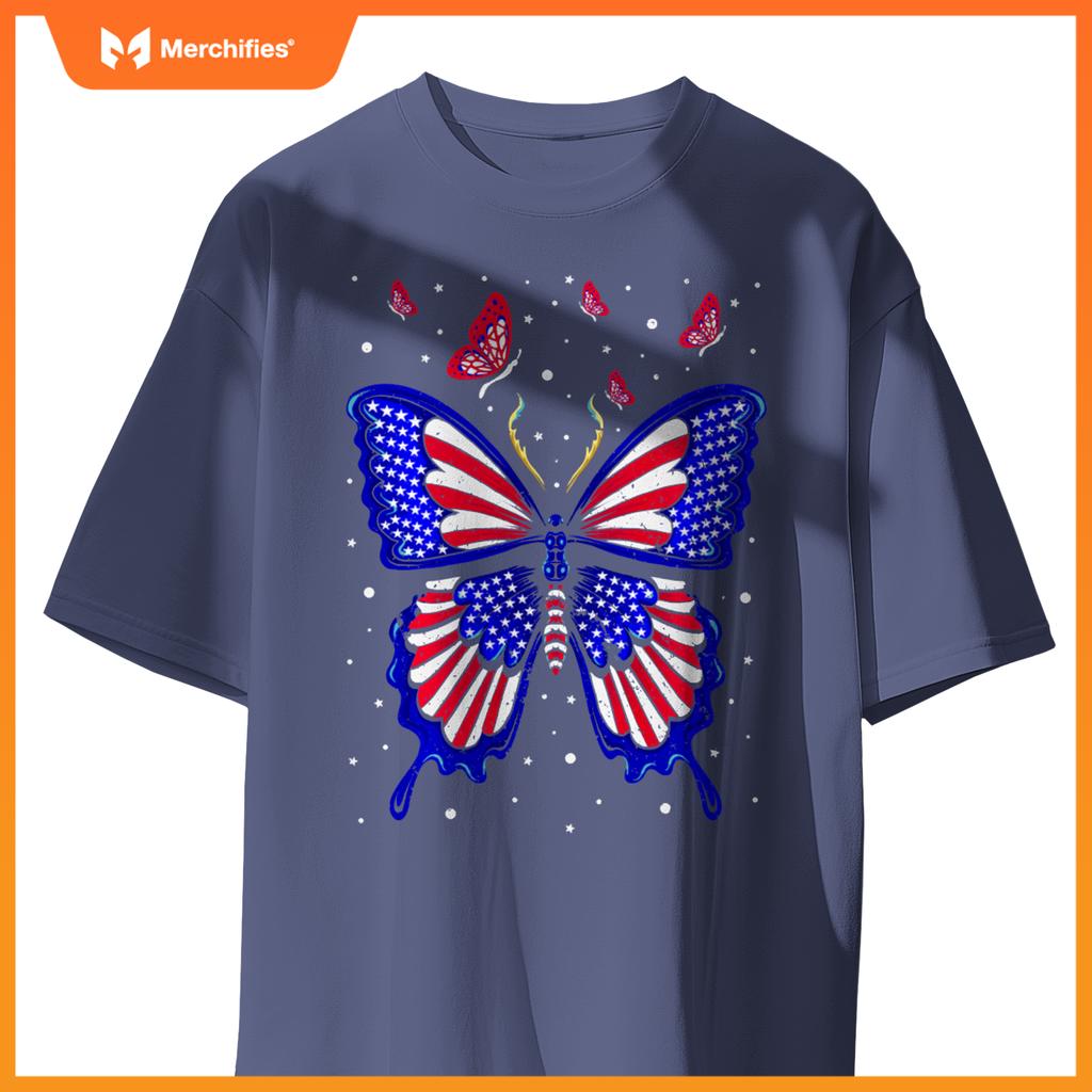 American Flag Butterfly 4th Of July Patriotic Women T-Shirt