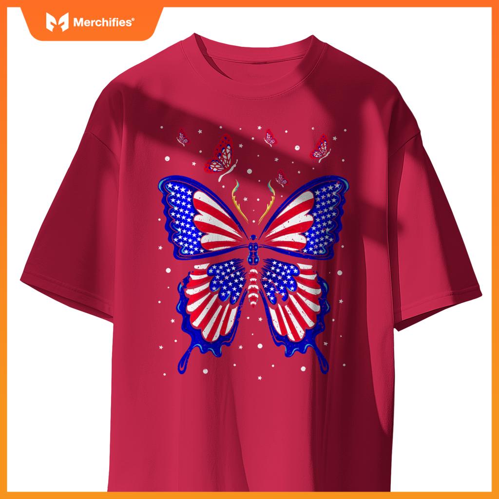 American Flag Butterfly 4th Of July Patriotic Women T-Shirt