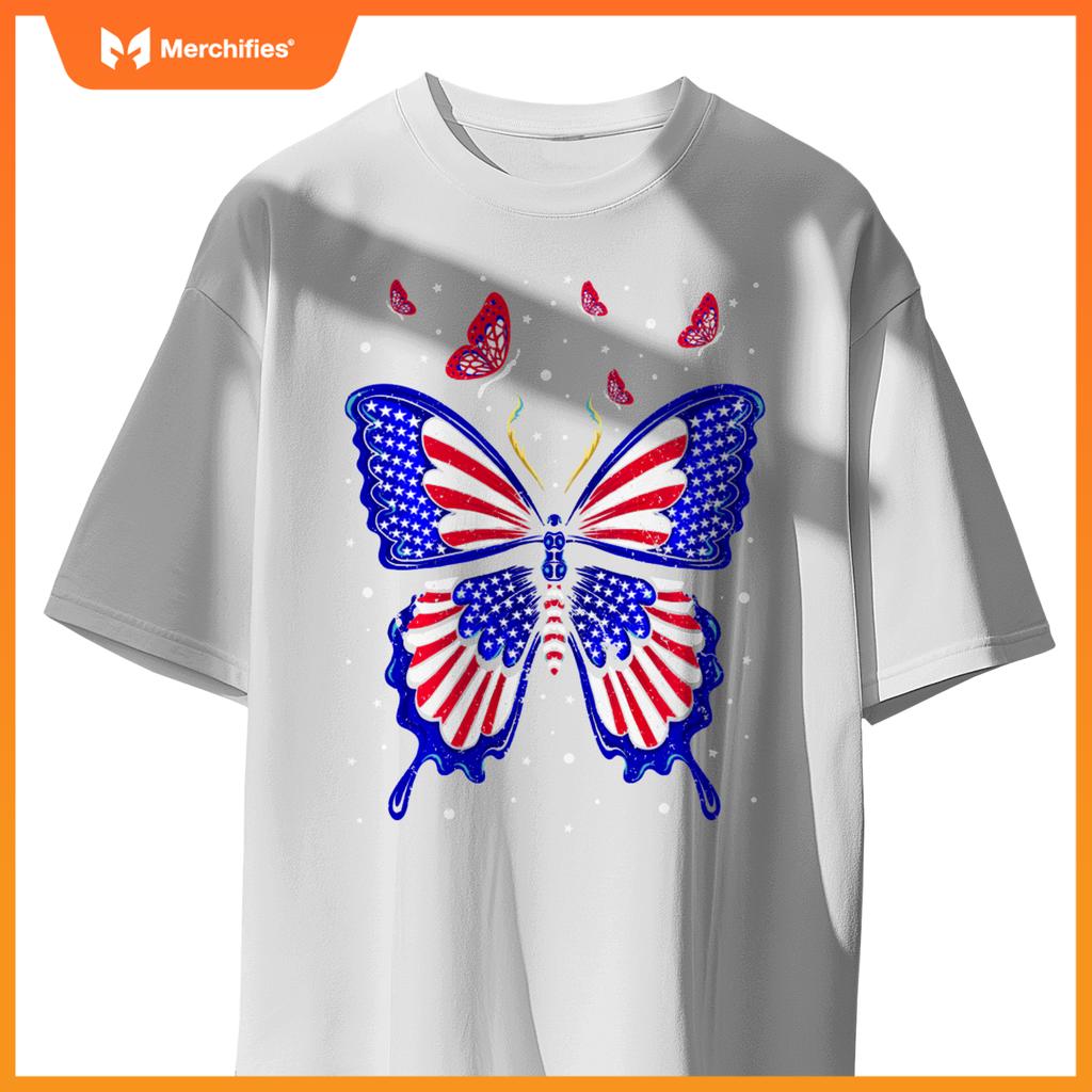 American Flag Butterfly 4th Of July Patriotic Women T-Shirt