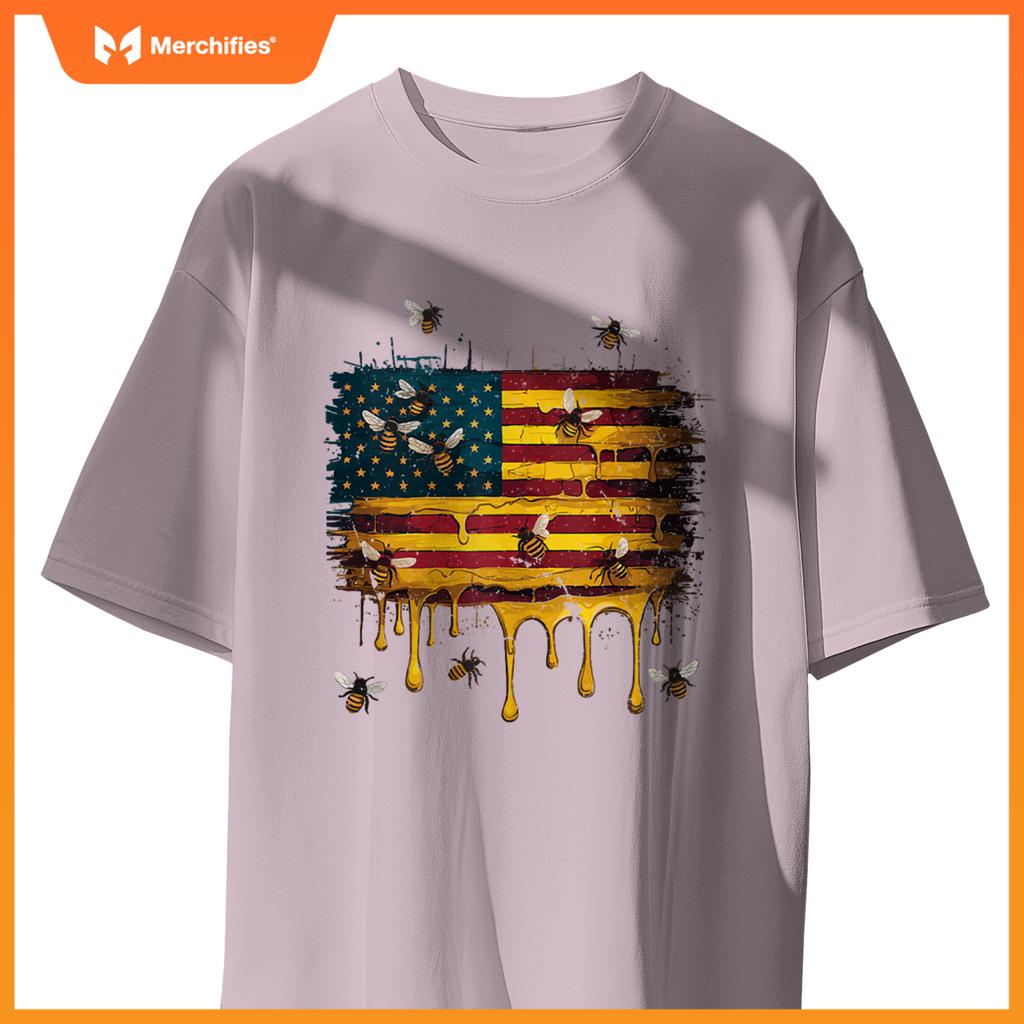 American Flag Dripping Honeybee Patriotic Beekeeper Bees T-Shirt