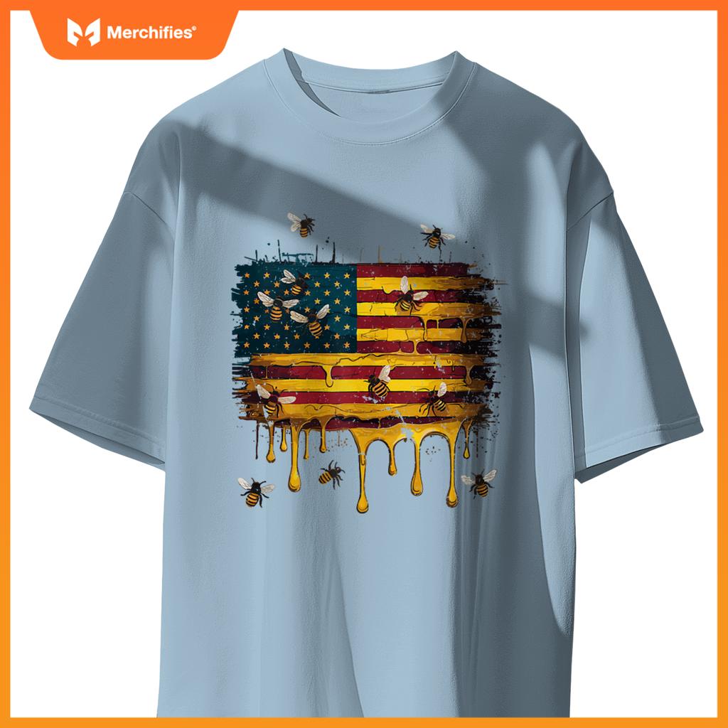 American Flag Dripping Honeybee Patriotic Beekeeper Bees T-Shirt