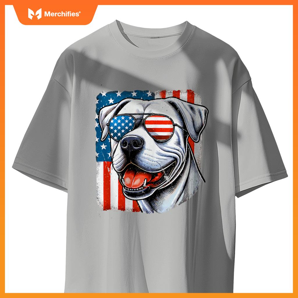 American USA Flag Dogo Argentino 4th Of July Patriotic T-Shirt