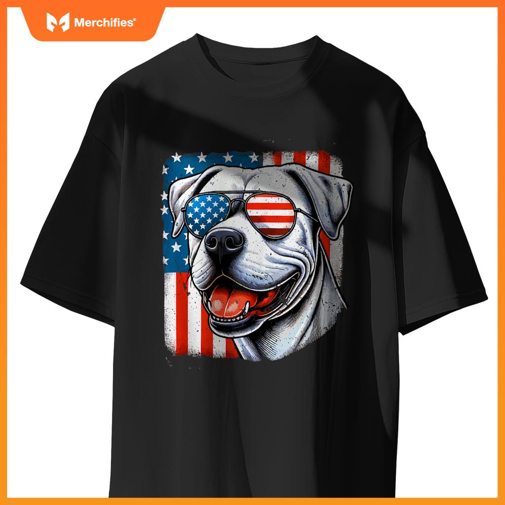 American USA Flag Dogo Argentino 4th Of July Patriotic T-Shirt