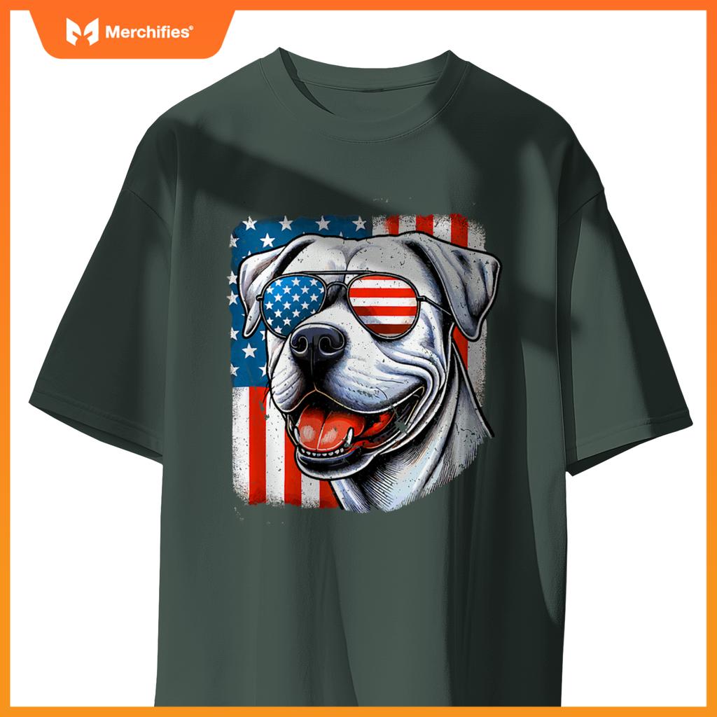 American USA Flag Dogo Argentino 4th Of July Patriotic T-Shirt