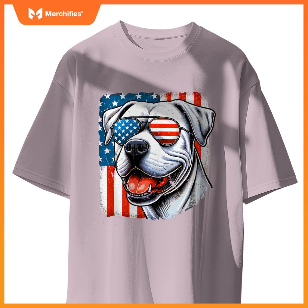 American USA Flag Dogo Argentino 4th Of July Patriotic T-Shirt
