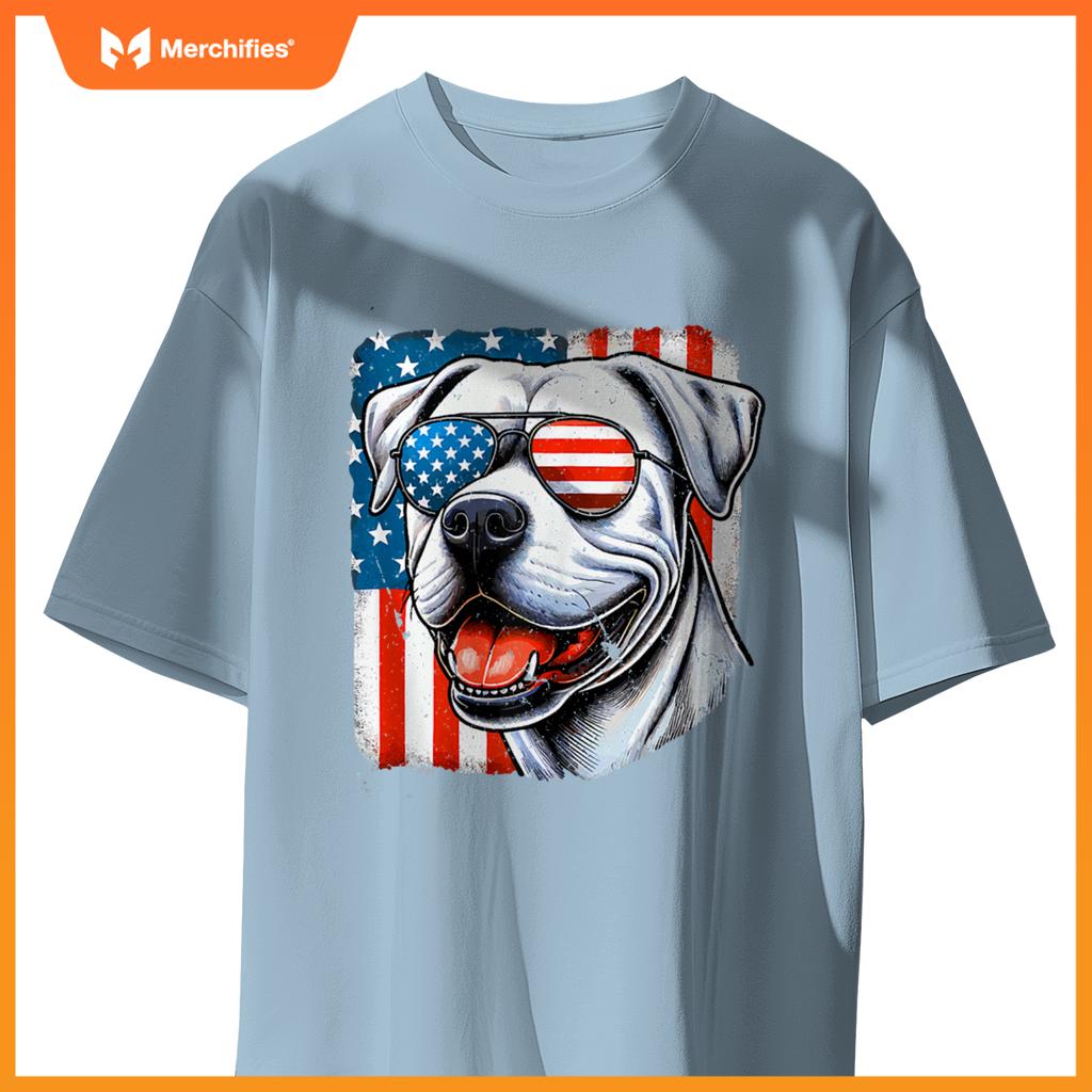 American USA Flag Dogo Argentino 4th Of July Patriotic T-Shirt