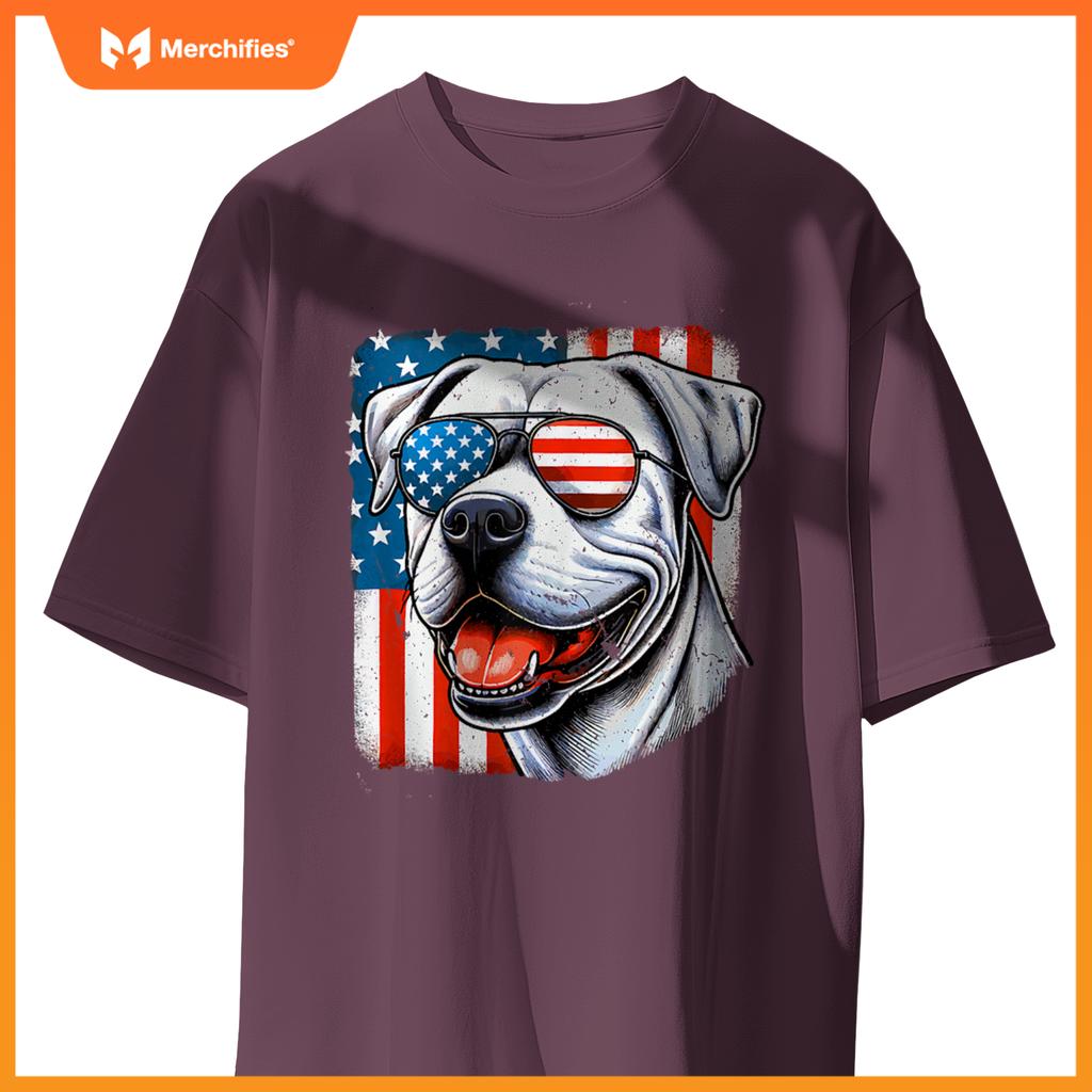 American USA Flag Dogo Argentino 4th Of July Patriotic T-Shirt