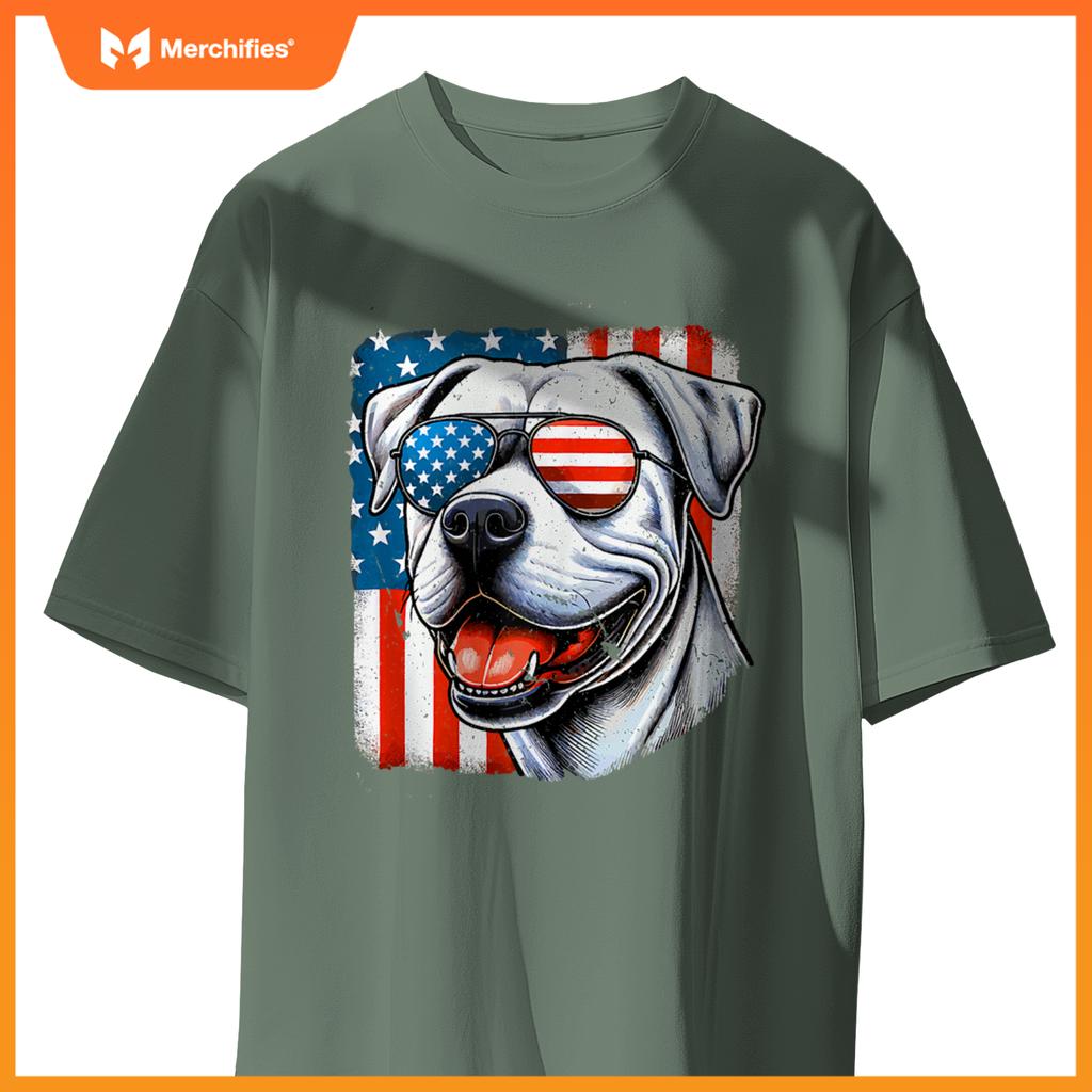 American USA Flag Dogo Argentino 4th Of July Patriotic T-Shirt