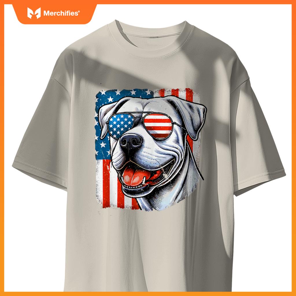 American USA Flag Dogo Argentino 4th Of July Patriotic T-Shirt