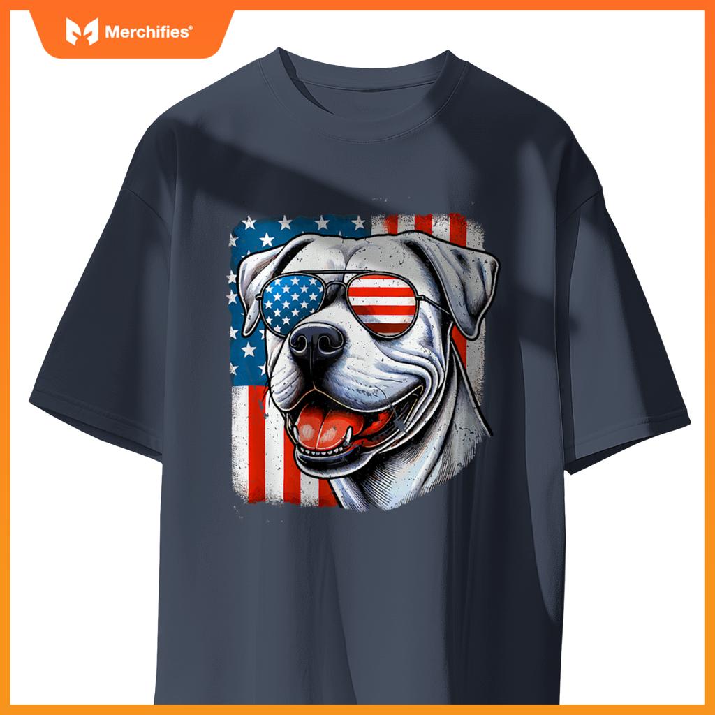American USA Flag Dogo Argentino 4th Of July Patriotic T-Shirt