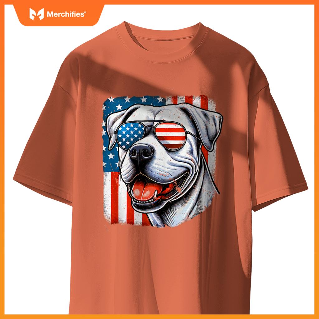American USA Flag Dogo Argentino 4th Of July Patriotic T-Shirt