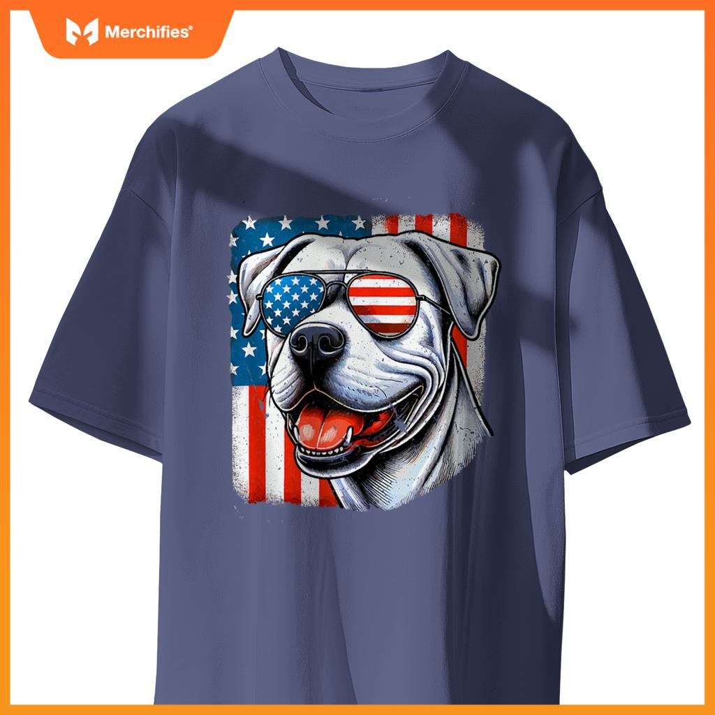 American USA Flag Dogo Argentino 4th Of July Patriotic T-Shirt