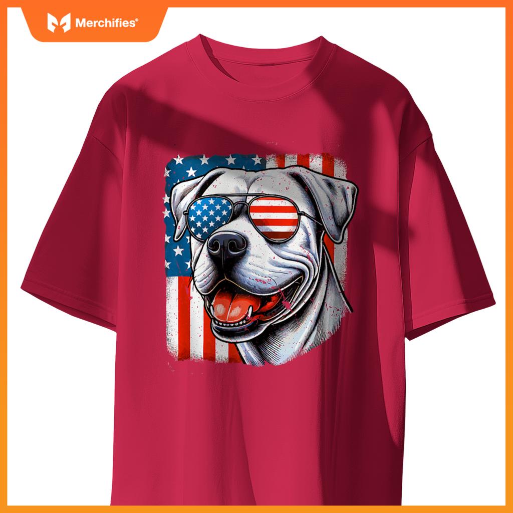 American USA Flag Dogo Argentino 4th Of July Patriotic T-Shirt