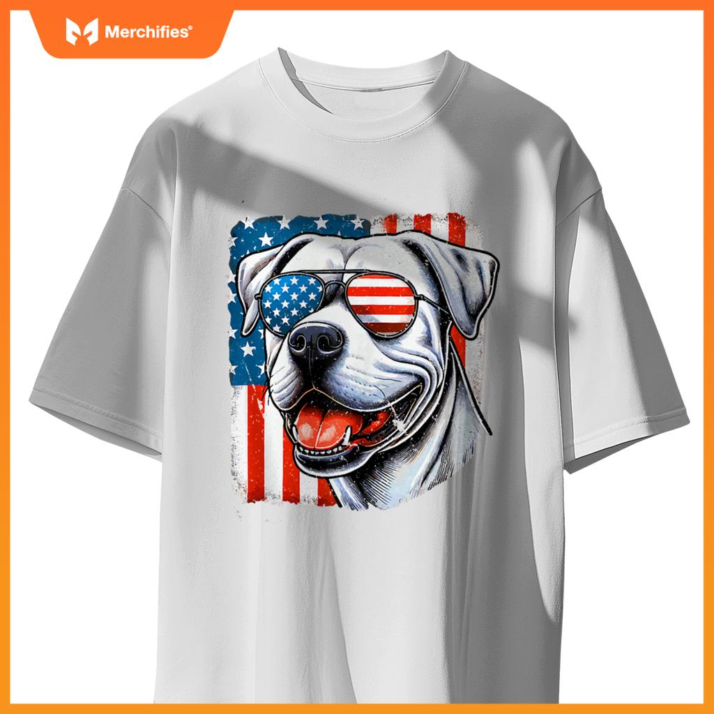 American USA Flag Dogo Argentino 4th Of July Patriotic T-Shirt