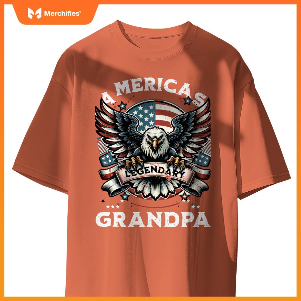 America's Legendary Grandpa Patriotic Eagle USA Flag T-Shirt