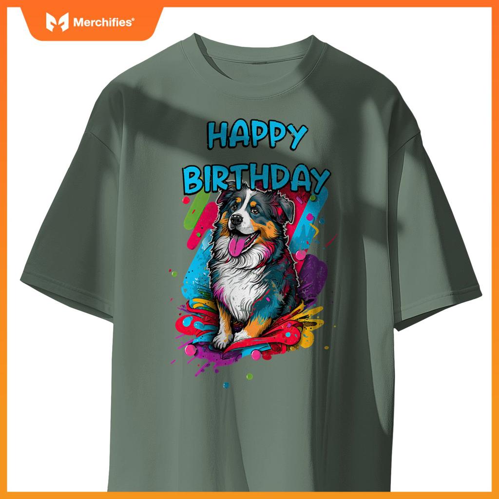 Australian Shepherd Aussie Dog Happy Birthday Party Clothes T-Shirt