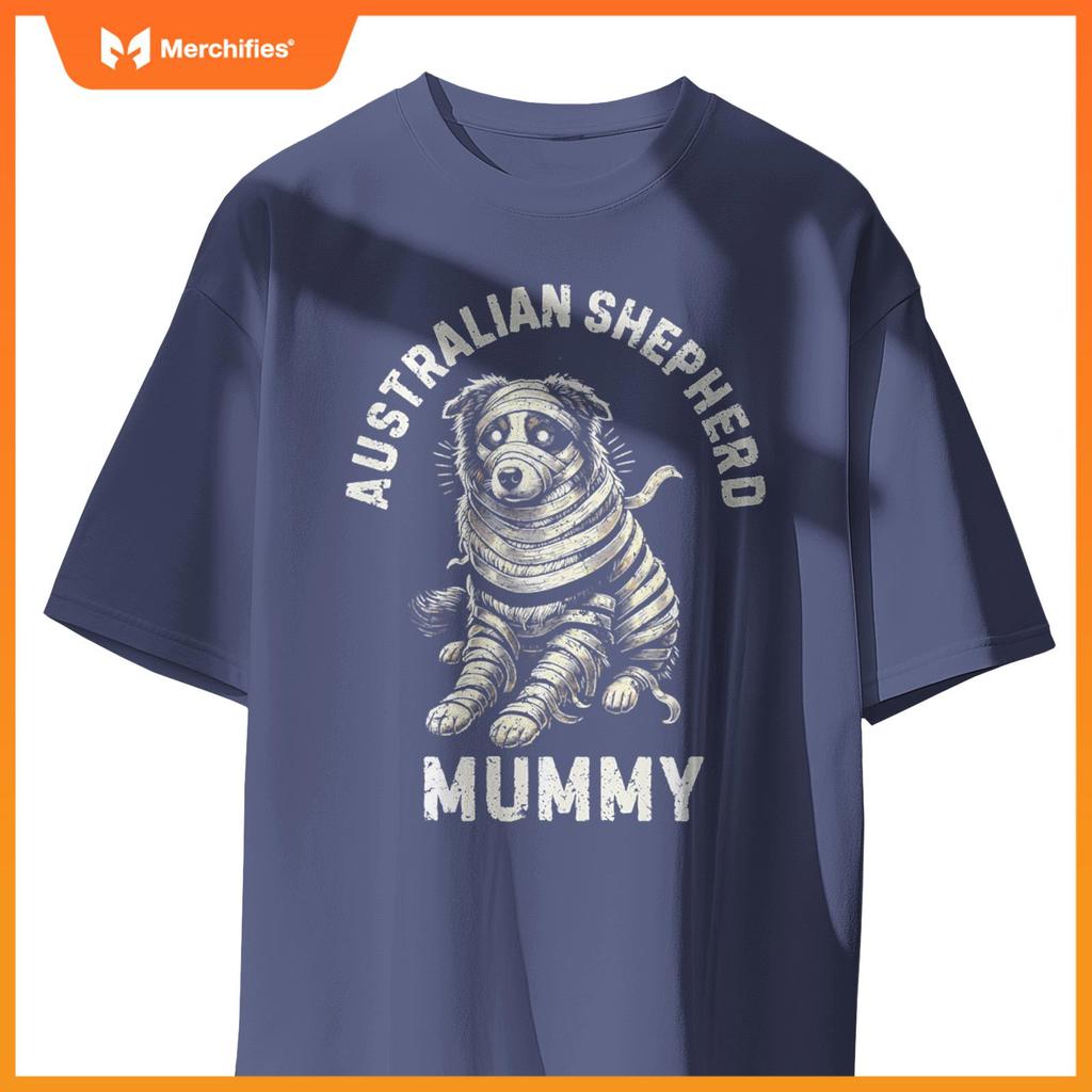 Australian Shepherd Mummy Funny Dog Halloween Costume T-Shirt