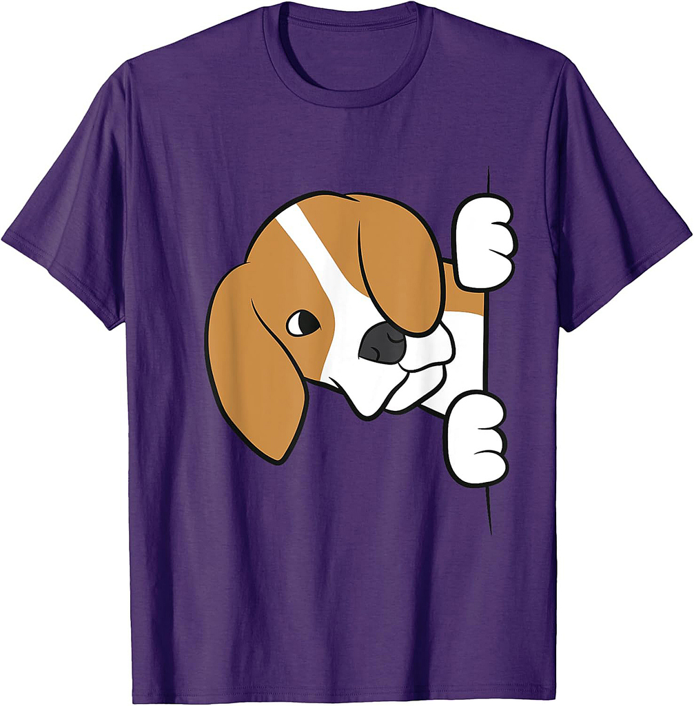Cute Beagle Dog Peeking From Side Funny Beagle T-Shirt for Men Women Girls