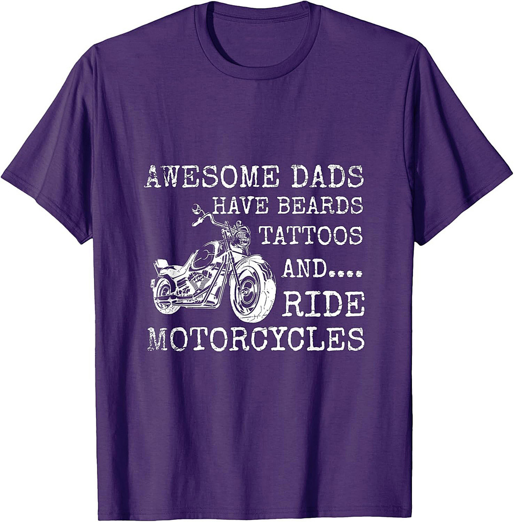 Fathers Day Bearded Dad Motorcycle Lover Biker Tattoo T-Shirt