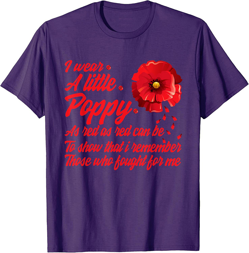 Veterans Day I Wear Red Poppy Flower Remember American USA T-Shirt
