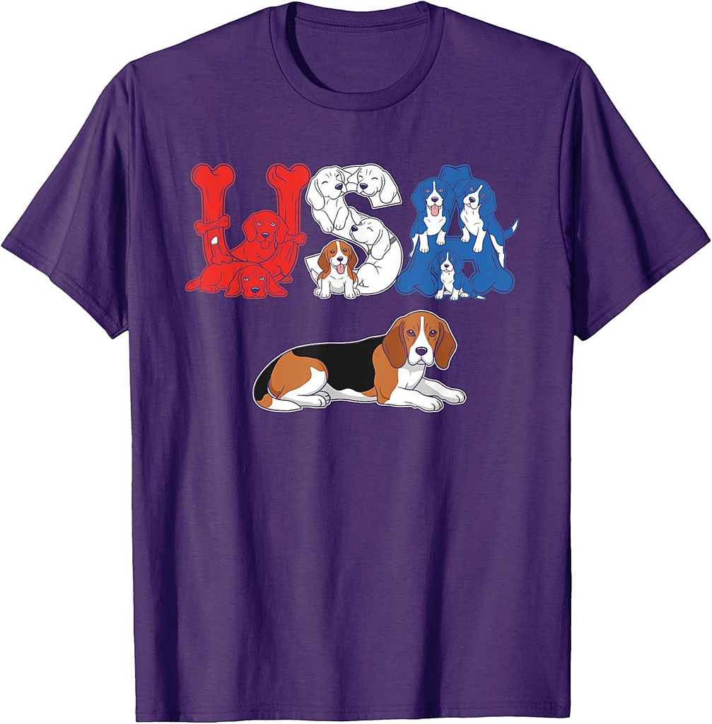 Funny Beagle American USA Flag 4th of July Womens Mens T-Shirt