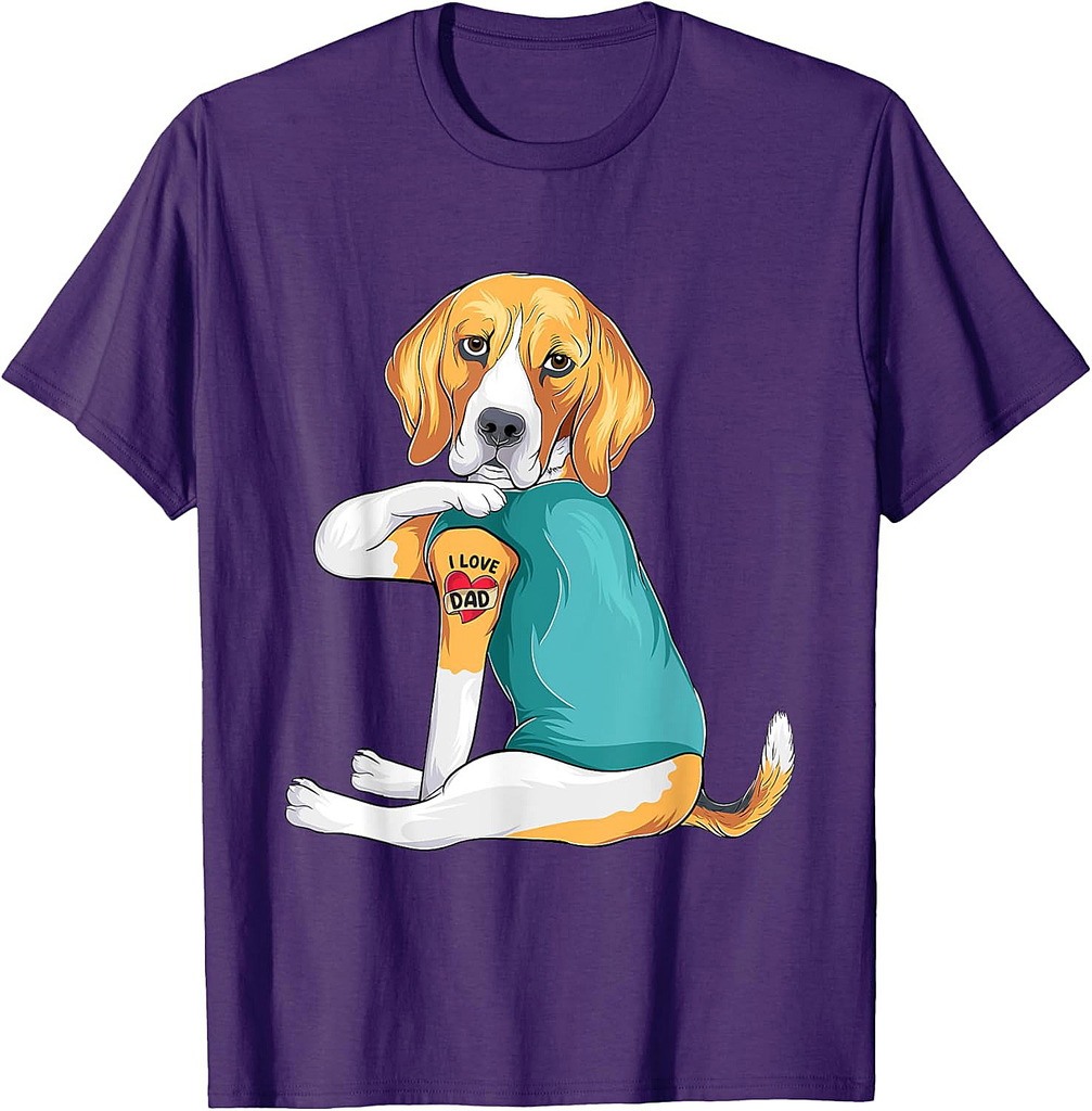 Father's Day Gift Funny Dog Dad Beagle I Love Dad Tattoo T-Shirt