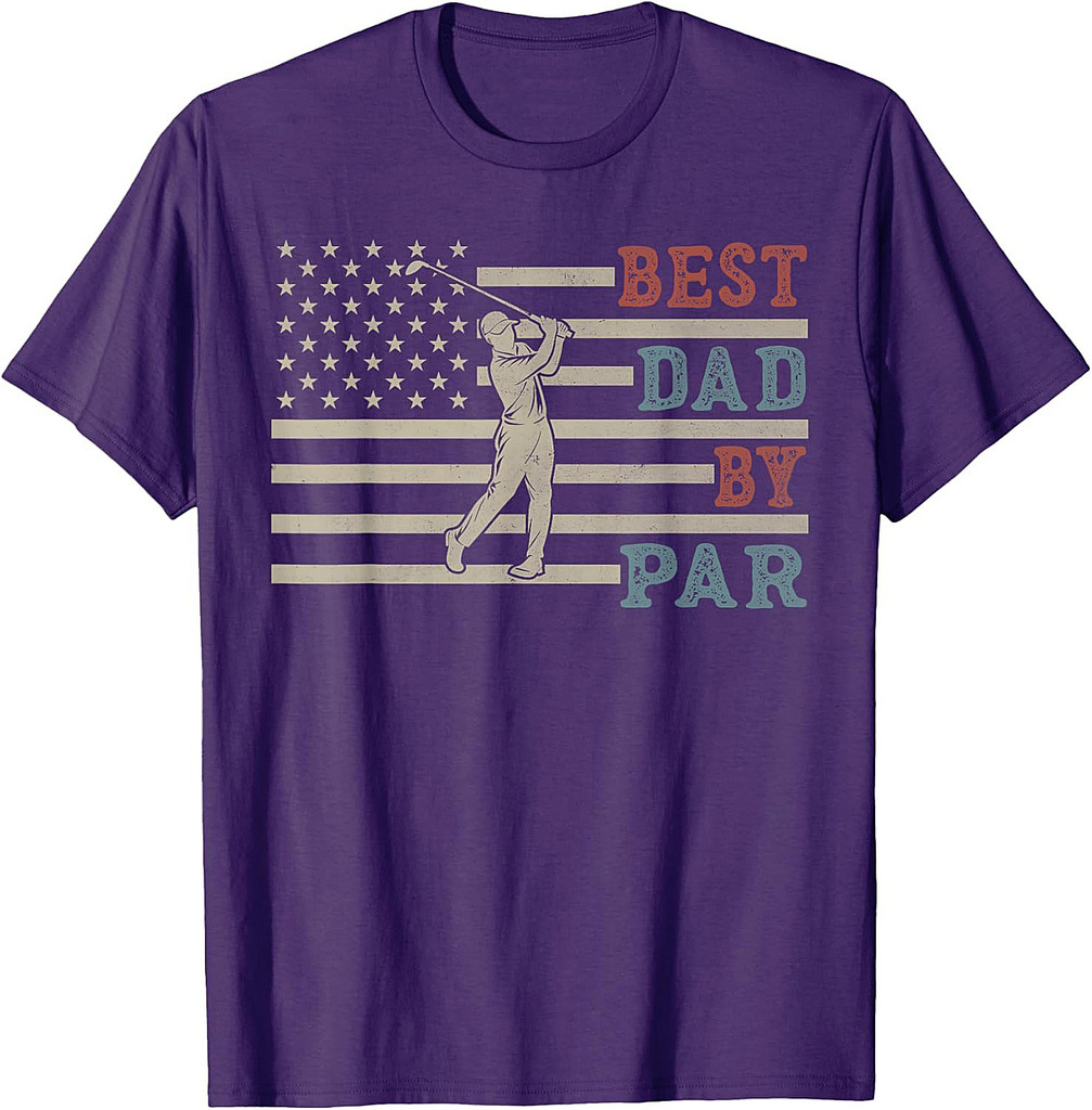 Funny Best Dad By Par Golf Father's Day USA Flag T-Shirt