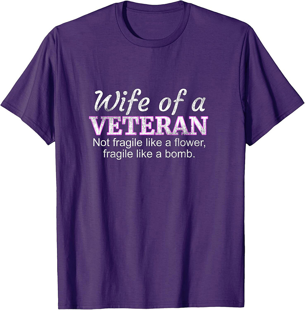 Wife Of A Veteran Military Support Husband T-Shirt Flower T-Shirt